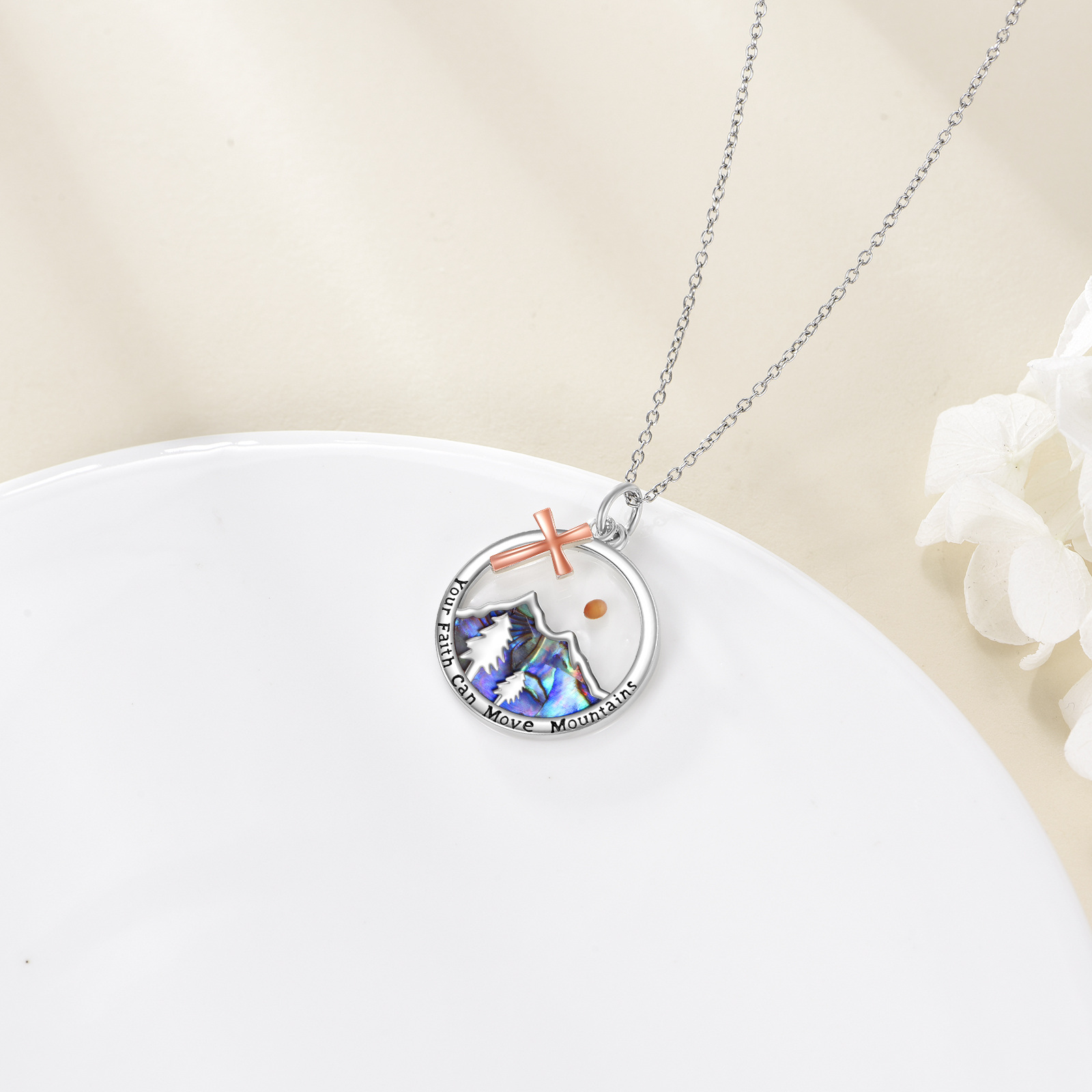 925 Sterling Silver Mustard Seed Necklace with Abalone Shell